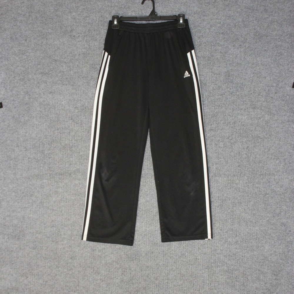 Adidas Track Pants Kids M 10/12 Black White Stripe Athletic Joggers Sweatpants